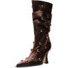 imageFSJ Women Studded Slouchy KneeHigh Boots Rivet Pointed Toe Stiletto Heel Wide Calf Fashion Tall Boot Size 416 USBrown
