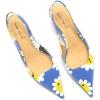 imageFSJ Womens Mid Kitten Heel Slingback Sandals Pointy Toe Sexy Stiletto Pumps Comfortable Dress Summer Party Shoes Size 415 USBlue Daisy
