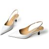 imageFSJ Womens Mid Kitten Heel Slingback Sandals Pointy Toe Sexy Stiletto Pumps Comfortable Dress Summer Party Shoes Size 415 USWhite
