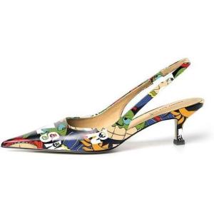 imageFSJ Womens Mid Kitten Heel Slingback Sandals Pointy Toe Sexy Stiletto Pumps Comfortable Dress Summer Party Shoes Size 415 USCartoon