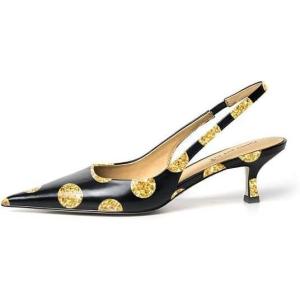 imageFSJ Womens Mid Kitten Heel Slingback Sandals Pointy Toe Sexy Stiletto Pumps Comfortable Dress Summer Party Shoes Size 415 USGolden Dot