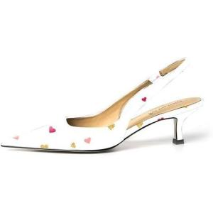 imageFSJ Womens Mid Kitten Heel Slingback Sandals Pointy Toe Sexy Stiletto Pumps Comfortable Dress Summer Party Shoes Size 415 USWhite Heart
