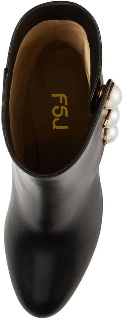 imageFSJ Women Unique Pearl Heel Ankle Boots Closed Toe 35quot High Heeled Short Booties Party Sexy Dress Shoes Size 416 USBlack