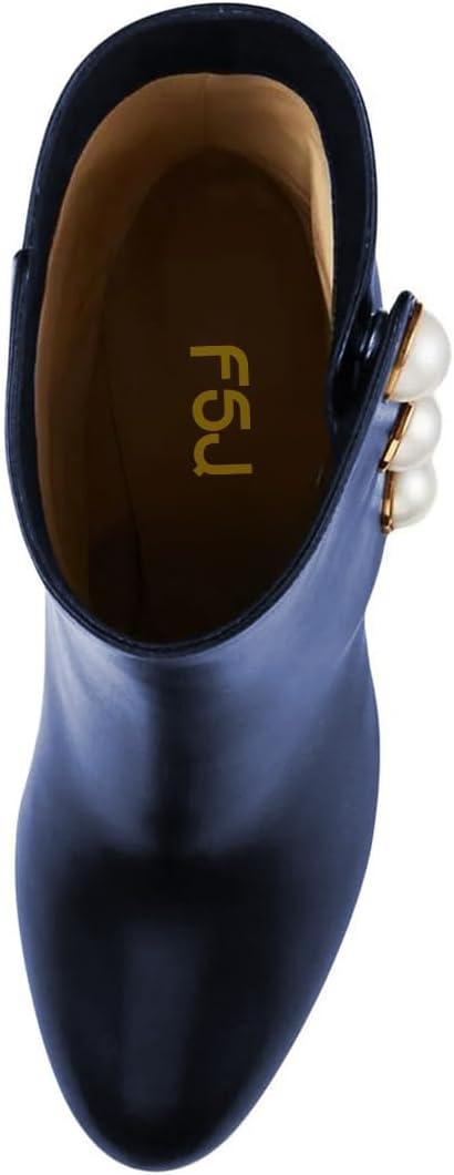 imageFSJ Women Unique Pearl Heel Ankle Boots Closed Toe 35quot High Heeled Short Booties Party Sexy Dress Shoes Size 416 USBlue