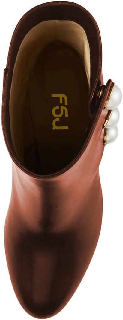 imageFSJ Women Unique Pearl Heel Ankle Boots Closed Toe 35quot High Heeled Short Booties Party Sexy Dress Shoes Size 416 USBrown