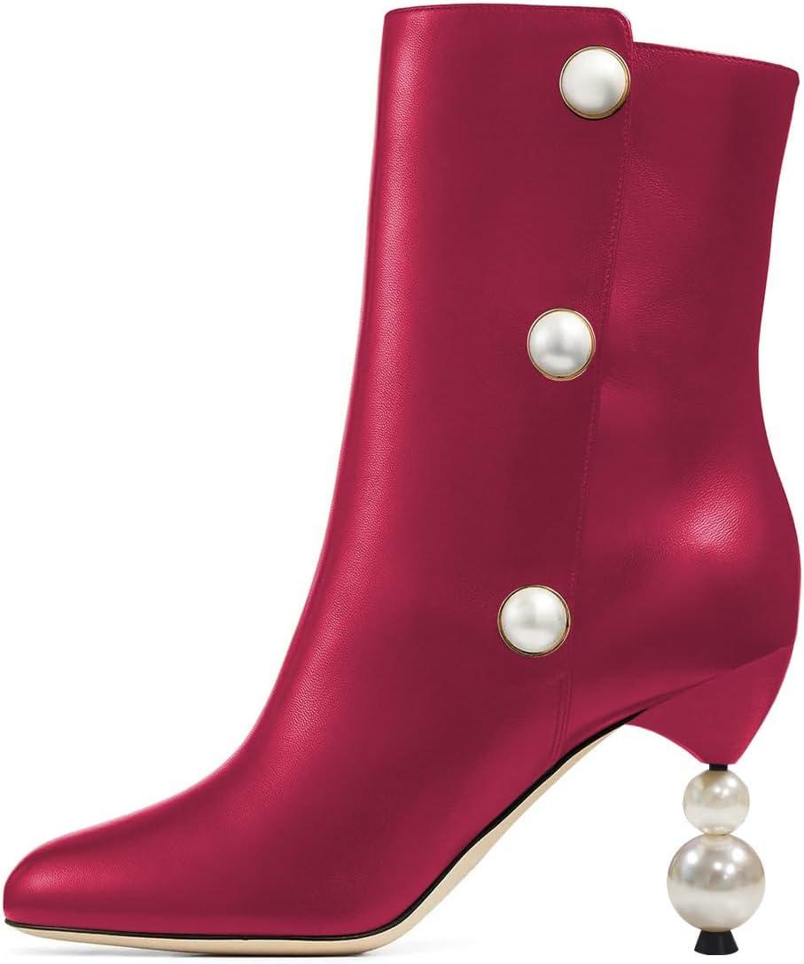 imageFSJ Women Unique Pearl Heel Ankle Boots Closed Toe 35quot High Heeled Short Booties Party Sexy Dress Shoes Size 416 USDeep Pink