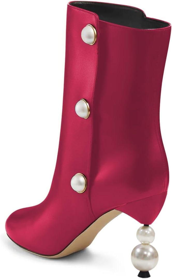 imageFSJ Women Unique Pearl Heel Ankle Boots Closed Toe 35quot High Heeled Short Booties Party Sexy Dress Shoes Size 416 USDeep Pink