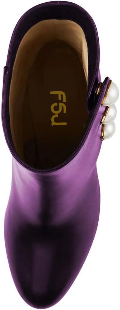 imageFSJ Women Unique Pearl Heel Ankle Boots Closed Toe 35quot High Heeled Short Booties Party Sexy Dress Shoes Size 416 USPurple