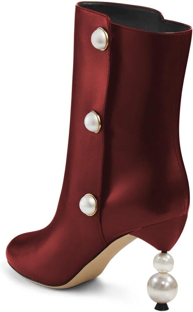 imageFSJ Women Unique Pearl Heel Ankle Boots Closed Toe 35quot High Heeled Short Booties Party Sexy Dress Shoes Size 416 USRed
