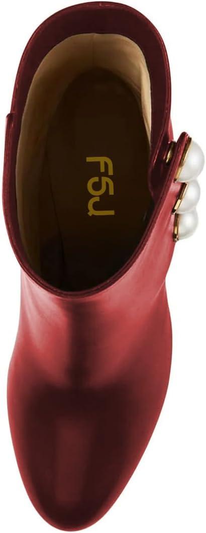 imageFSJ Women Unique Pearl Heel Ankle Boots Closed Toe 35quot High Heeled Short Booties Party Sexy Dress Shoes Size 416 USRed