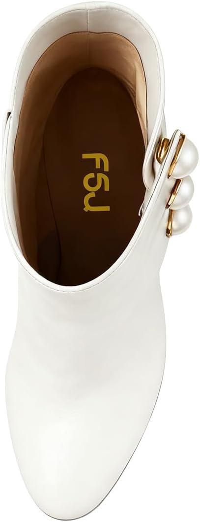 imageFSJ Women Unique Pearl Heel Ankle Boots Closed Toe 35quot High Heeled Short Booties Party Sexy Dress Shoes Size 416 USWhite
