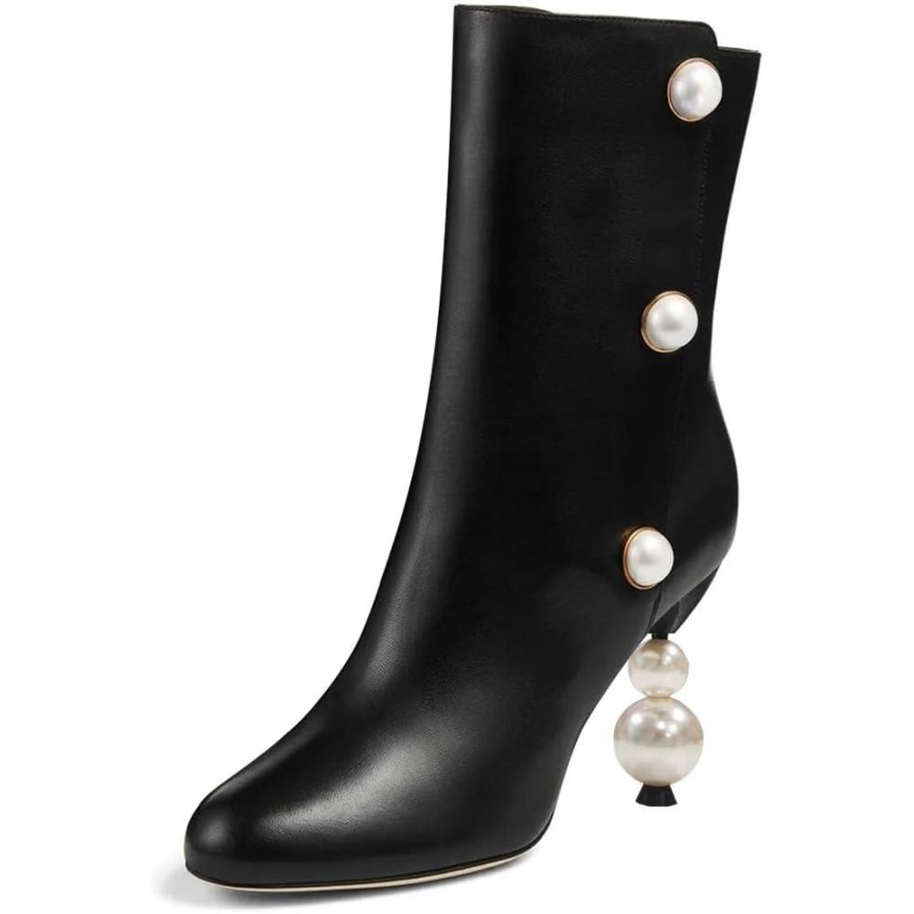 imageFSJ Women Unique Pearl Heel Ankle Boots Closed Toe 35quot High Heeled Short Booties Party Sexy Dress Shoes Size 416 USBlack