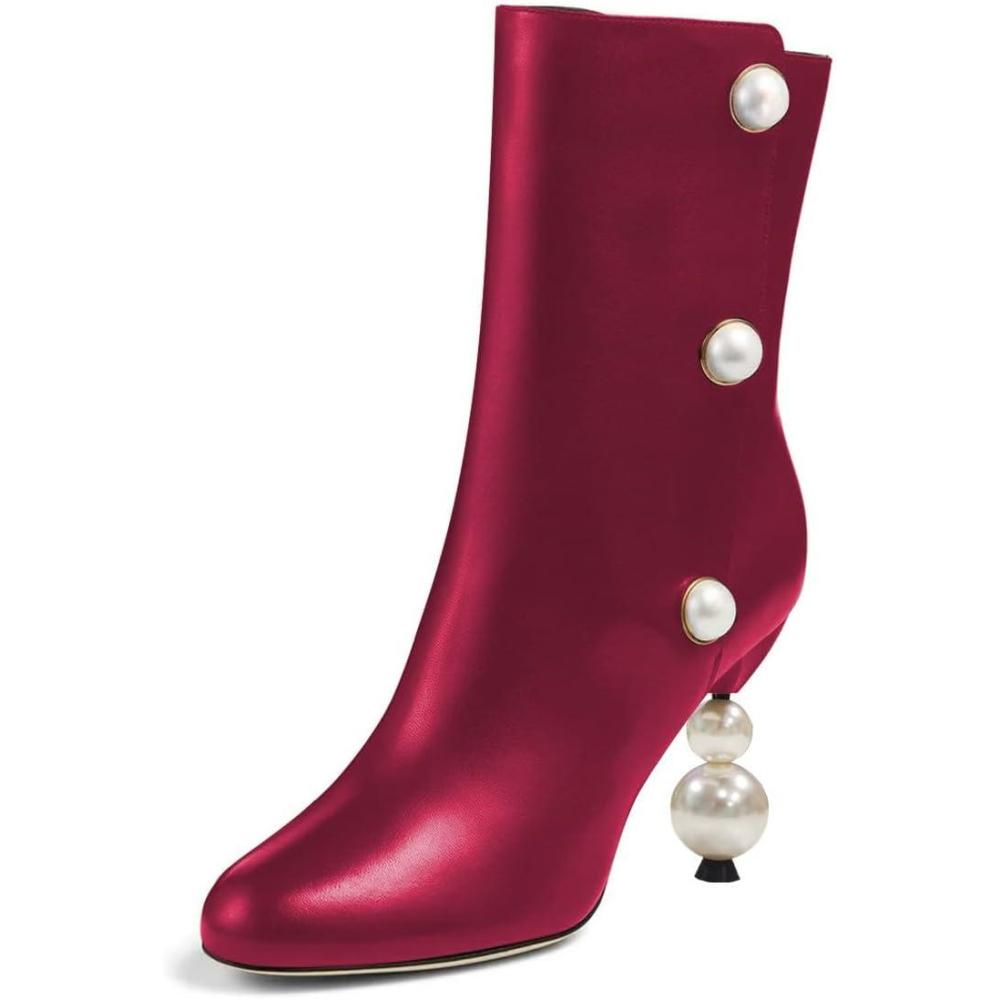 imageFSJ Women Unique Pearl Heel Ankle Boots Closed Toe 35quot High Heeled Short Booties Party Sexy Dress Shoes Size 416 USDeep Pink