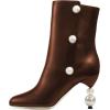 imageFSJ Women Unique Pearl Heel Ankle Boots Closed Toe 35quot High Heeled Short Booties Party Sexy Dress Shoes Size 416 USBrown