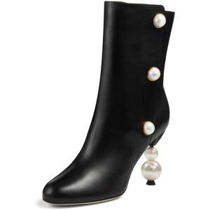 imageFSJ Women Unique Pearl Heel Ankle Boots Closed Toe 35quot High Heeled Short Booties Party Sexy Dress Shoes Size 416 USBlack