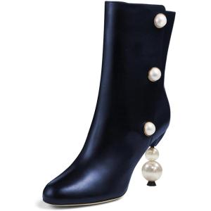 imageFSJ Women Unique Pearl Heel Ankle Boots Closed Toe 35quot High Heeled Short Booties Party Sexy Dress Shoes Size 416 USBlue