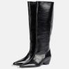 imageFSJ Women Pointed Toe Knee High Wedge Boots Sleek Mid Heel Pull On Tall Boots Comfort Daily Wear Shoes Size 416 USBlack