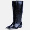 imageFSJ Women Pointed Toe Knee High Wedge Boots Sleek Mid Heel Pull On Tall Boots Comfort Daily Wear Shoes Size 416 USBlue