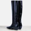 imageFSJ Women Pointed Toe Knee High Wedge Boots Sleek Mid Heel Pull On Tall Boots Comfort Daily Wear Shoes Size 416 USBlue