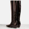 imageFSJ Women Pointed Toe Knee High Wedge Boots Sleek Mid Heel Pull On Tall Boots Comfort Daily Wear Shoes Size 416 USBrown