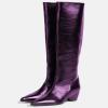 imageFSJ Women Pointed Toe Knee High Wedge Boots Sleek Mid Heel Pull On Tall Boots Comfort Daily Wear Shoes Size 416 USPurple