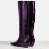 imageFSJ Women Pointed Toe Knee High Wedge Boots Sleek Mid Heel Pull On Tall Boots Comfort Daily Wear Shoes Size 416 USPurple