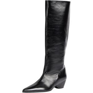 imageFSJ Women Pointed Toe Knee High Wedge Boots Sleek Mid Heel Pull On Tall Boots Comfort Daily Wear Shoes Size 416 USBlack