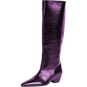 imageFSJ Women Pointed Toe Knee High Wedge Boots Sleek Mid Heel Pull On Tall Boots Comfort Daily Wear Shoes Size 416 USPurple