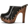 imageFSJ Women Closed Round Toe Mules Wooden Block High Heel Clogs Slip On Studded Platform Sandals Vintage Casual Dress Slide Shoes Size 416 USBlack