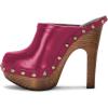 imageFSJ Women Closed Round Toe Mules Wooden Block High Heel Clogs Slip On Studded Platform Sandals Vintage Casual Dress Slide Shoes Size 416 USDeep Pink