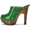 imageFSJ Women Closed Round Toe Mules Wooden Block High Heel Clogs Slip On Studded Platform Sandals Vintage Casual Dress Slide Shoes Size 416 USGreen