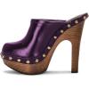 imageFSJ Women Closed Round Toe Mules Wooden Block High Heel Clogs Slip On Studded Platform Sandals Vintage Casual Dress Slide Shoes Size 416 USPurple