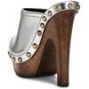 imageFSJ Women Closed Round Toe Mules Wooden Block High Heel Clogs Slip On Studded Platform Sandals Vintage Casual Dress Slide Shoes Size 416 USSilver
