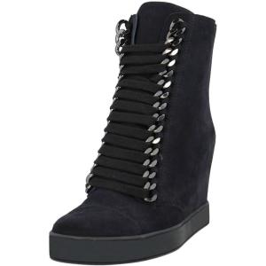 imageFSJ Women Wedge Heel Platform Ankle Boots Chain Laceup Chunky Combat Booties Round Toe Pumps Zipper Fashion Sneakers Size 416 USBlack Suede