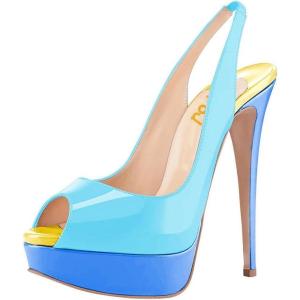 imageFSJ Women Awesome Platform Peep Toe Pumps Slingback High Heel Stilettos Prom Shoes Size 415 M USLight Blue