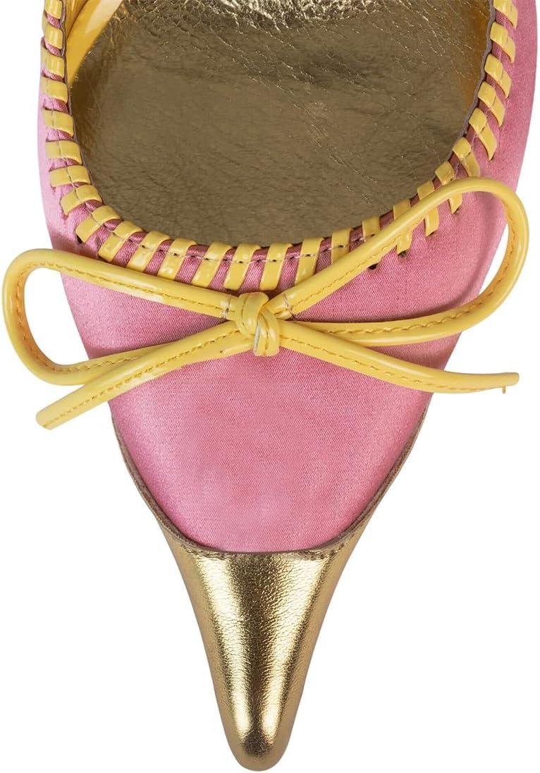 imageFSJ Women Chic Bow Pumps Cap Toe Stiletto Slip On Sexy Color Matching Pointed Toe High Heels Fashion Dress Shoes Size 416 USPink