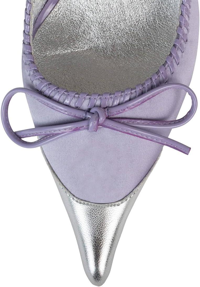 imageFSJ Women Chic Bow Pumps Cap Toe Stiletto Slip On Sexy Color Matching Pointed Toe High Heels Fashion Dress Shoes Size 416 USPurple