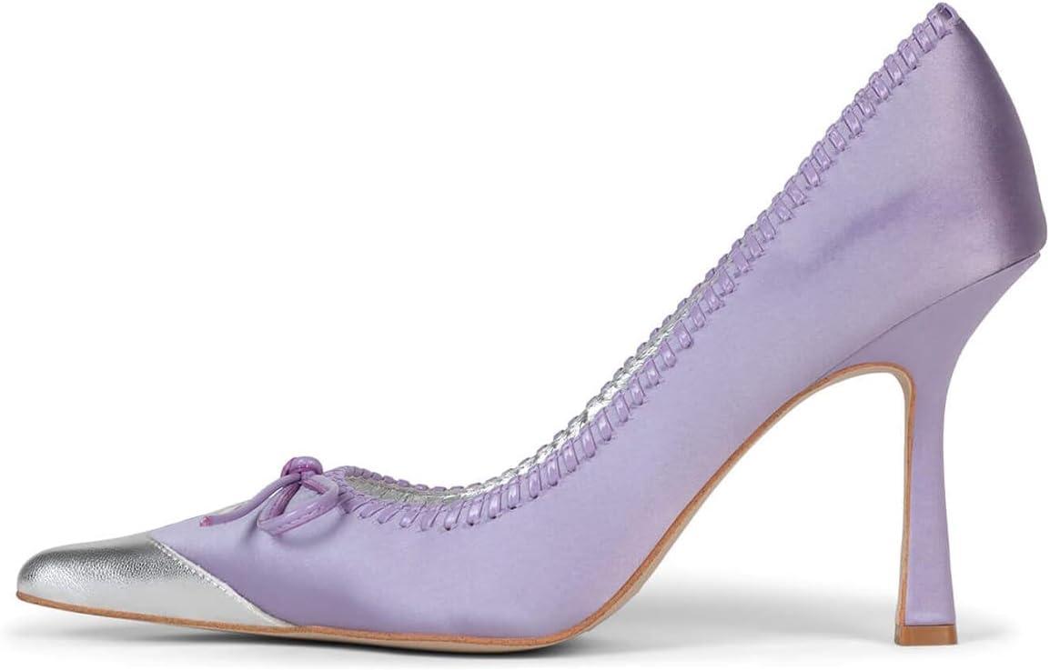 imageFSJ Women Chic Bow Pumps Cap Toe Stiletto Slip On Sexy Color Matching Pointed Toe High Heels Fashion Dress Shoes Size 416 USPurple