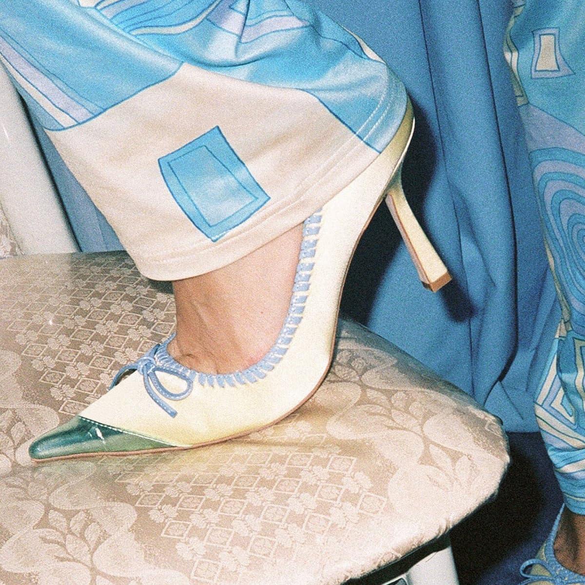 imageFSJ Women Chic Bow Pumps Cap Toe Stiletto Slip On Sexy Color Matching Pointed Toe High Heels Fashion Dress Shoes Size 416 USYellow Green