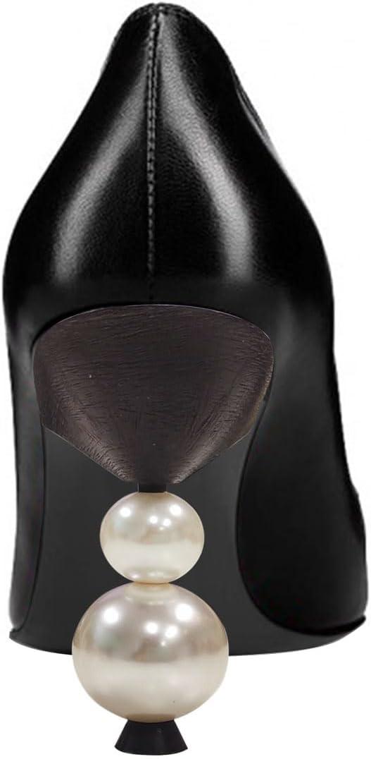 imageFSJ Women Classic Pearls Heel Pumps Pointed Toe Slip On High Heel 9cm Glossy Leather Ladies Office Party Pump Shoes Size 416 USBlack Matte Leather