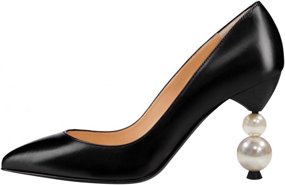 imageFSJ Women Classic Pearls Heel Pumps Pointed Toe Slip On High Heel 9cm Glossy Leather Ladies Office Party Pump Shoes Size 416 USBlack Matte Leather