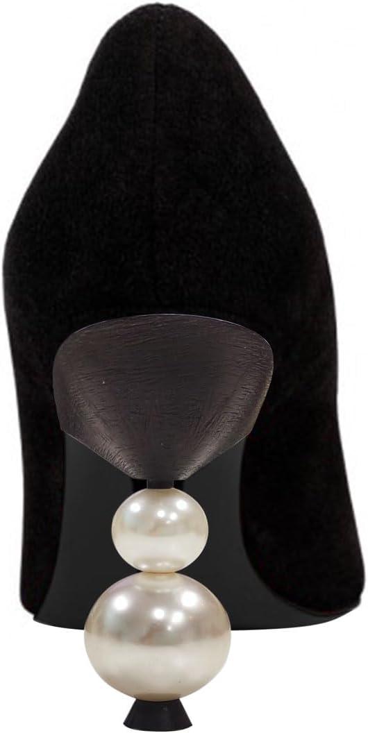 imageFSJ Women Classic Pearls Heel Pumps Pointed Toe Slip On High Heel 9cm Glossy Leather Ladies Office Party Pump Shoes Size 416 USBlack Suede