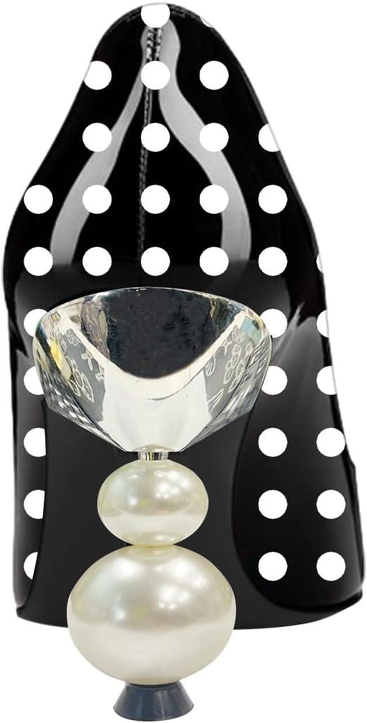imageFSJ Women Classic Pearls Heel Pumps Pointed Toe Slip On High Heel 9cm Glossy Leather Ladies Office Party Pump Shoes Size 416 USBlack and White Dots