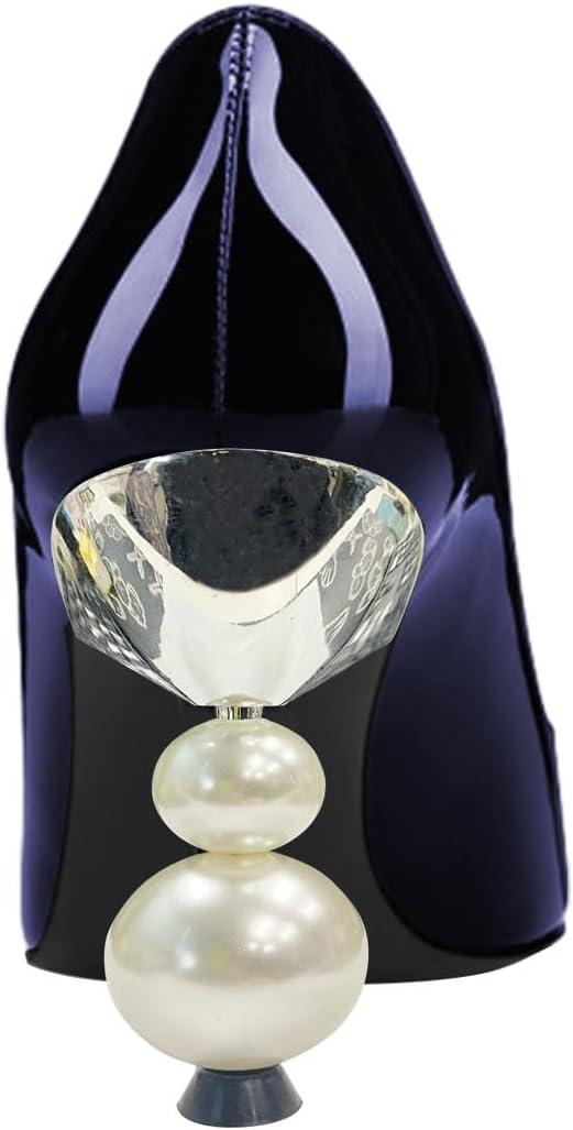 imageFSJ Women Classic Pearls Heel Pumps Pointed Toe Slip On High Heel 9cm Glossy Leather Ladies Office Party Pump Shoes Size 416 USBlue