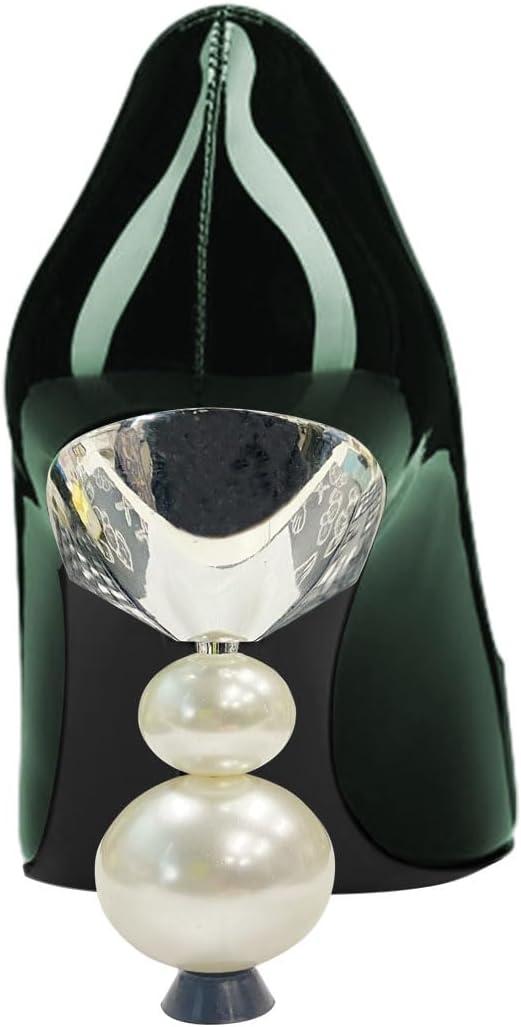 imageFSJ Women Classic Pearls Heel Pumps Pointed Toe Slip On High Heel 9cm Glossy Leather Ladies Office Party Pump Shoes Size 416 USGreen