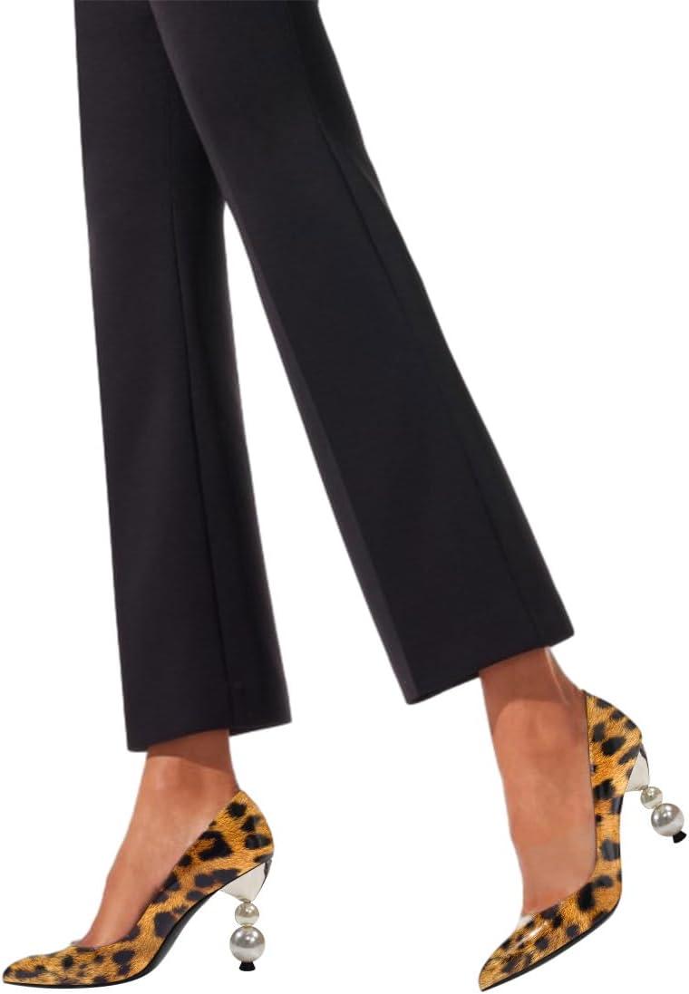 imageFSJ Women Classic Pearls Heel Pumps Pointed Toe Slip On High Heel 9cm Glossy Leather Ladies Office Party Pump Shoes Size 416 USLeopard