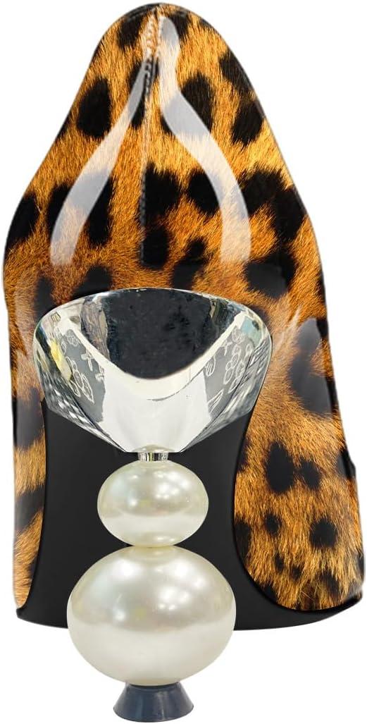 imageFSJ Women Classic Pearls Heel Pumps Pointed Toe Slip On High Heel 9cm Glossy Leather Ladies Office Party Pump Shoes Size 416 USLeopard