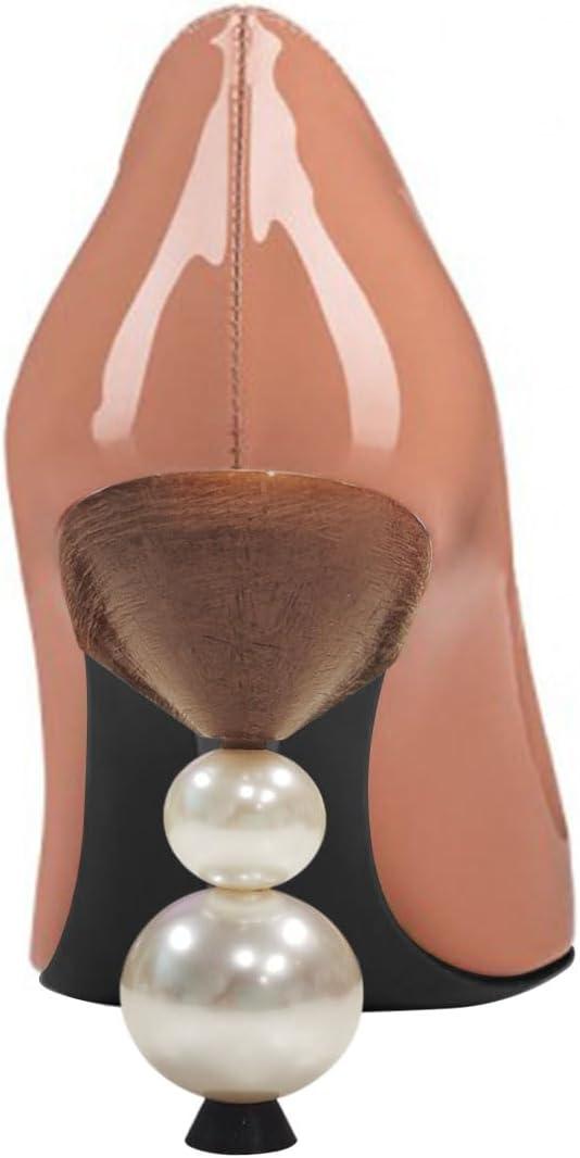 imageFSJ Women Classic Pearls Heel Pumps Pointed Toe Slip On High Heel 9cm Glossy Leather Ladies Office Party Pump Shoes Size 416 USNude