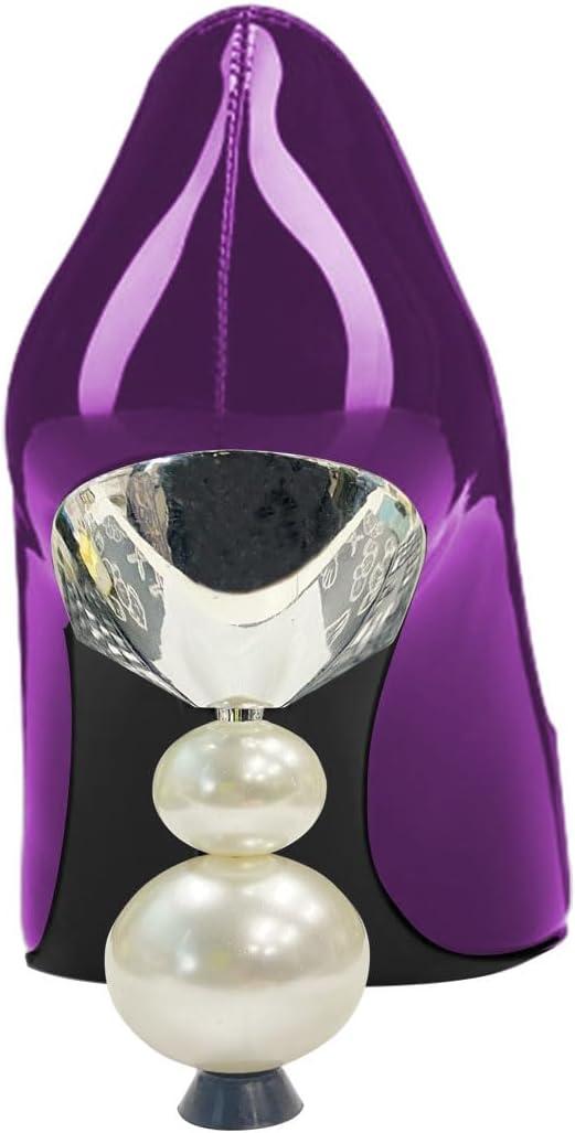 imageFSJ Women Classic Pearls Heel Pumps Pointed Toe Slip On High Heel 9cm Glossy Leather Ladies Office Party Pump Shoes Size 416 USPurple