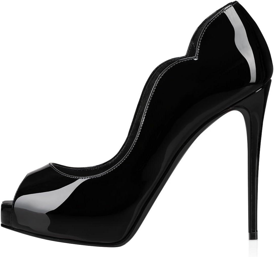 imageFSJ Women Classic Peep Toe Platform Pumps Sexy Stiletto High Heels Slip On Patent Leather Basic Pumps Wedding Party Dress Shoes Size 416 USBlack
